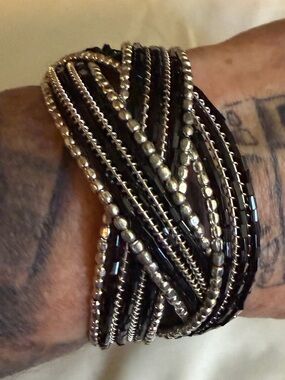 Hand Crafted Adjustable Beaded Multi-Strand Cuff Bracelet